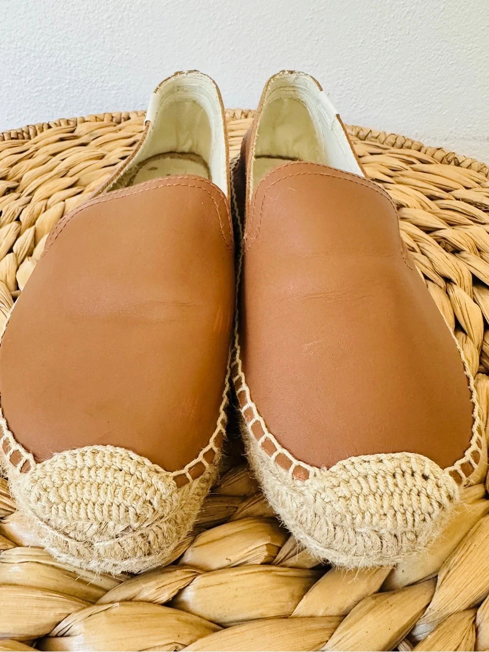 Soludos Leather Platform Smoking Slipper Espadrilles Tan Brown Size 7.5